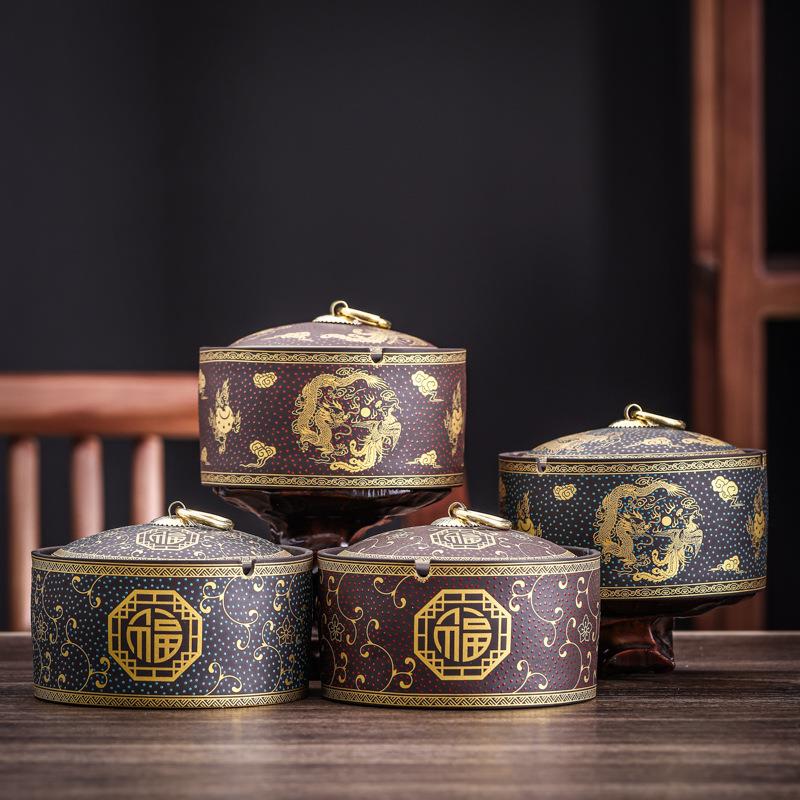 新款直销烟灰缸紫砂带盖防风陶瓷烟火具缸创意客厅酒店商务烟具缸