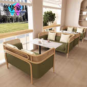 音乐餐吧咖啡厅实木编藤餐厅茶楼会所休息区休闲接待洽谈沙发桌椅