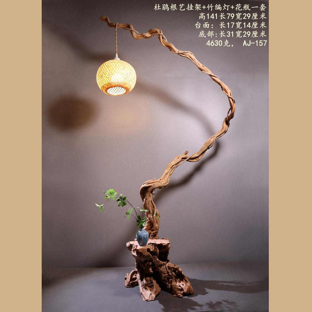 风化枯木摆件杜鹃根艺灯螽斯鸟笼挂架崖柏树根雕玄关客厅软装饰品