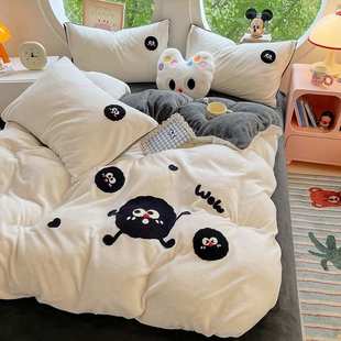A类加厚毛巾绣牛奶绒四件套床单被套宿舍三件套床上用品 ins风冬季