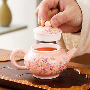 陶瓷球孔过滤紫藤花粉色茶壶家用功夫茶具泡茶壶手工清新女批发