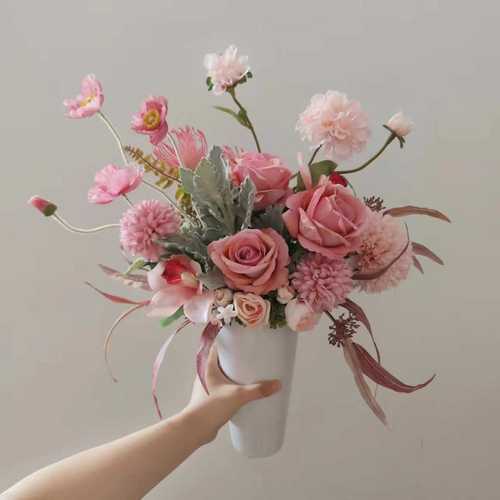 M366混搭手札粉色花束摄影道具办公桌小摆设仿真花绢花假花批发