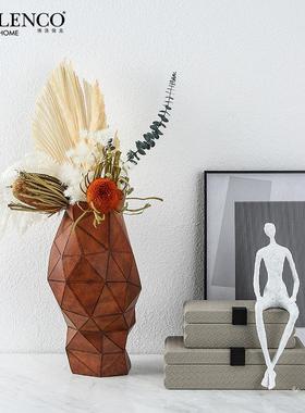 树脂抽象三角皮纹花瓶样板房家居客厅电视柜摆件盆景仿皮纹工艺