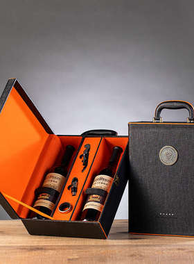 红酒包装盒葡萄酒礼盒子黑色双支装六支750ml皮质皮盒通用皮箱2只