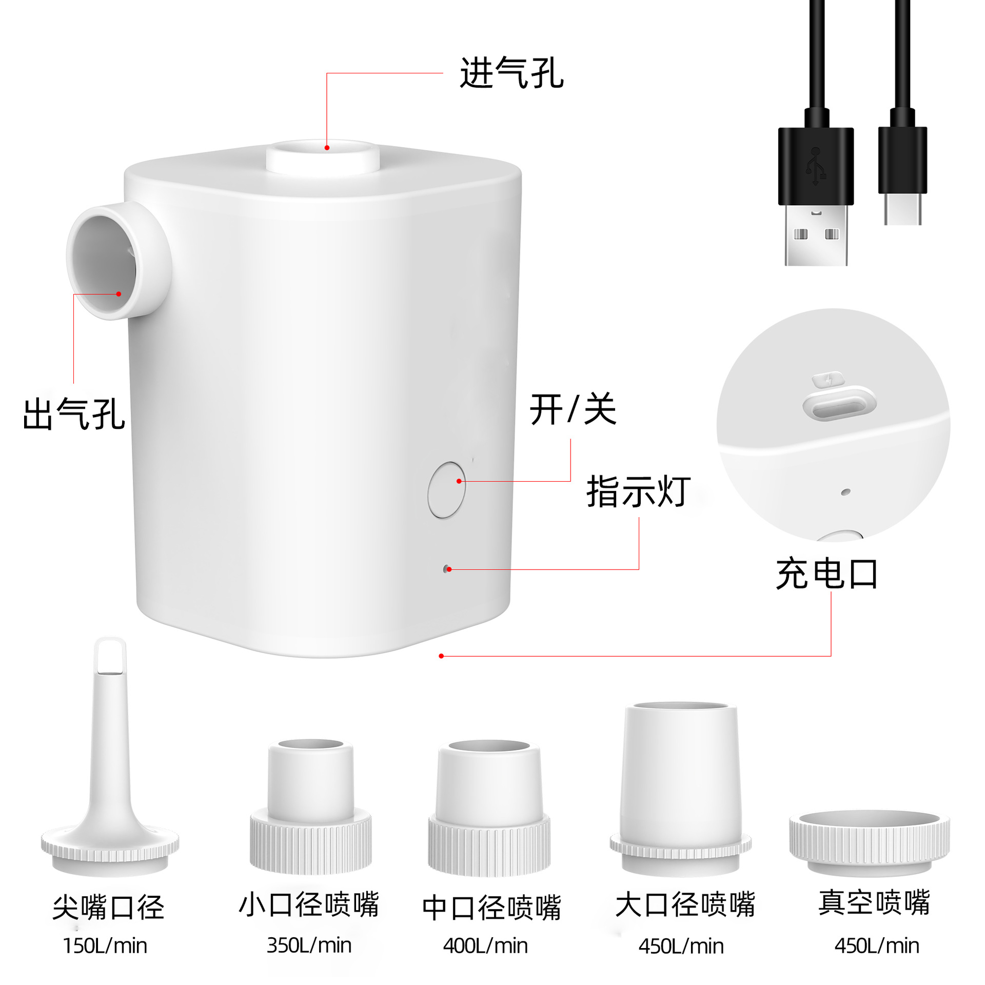 迷你电动充气泵家用充气泵收纳袋抽真空户外气床气垫游泳圈充气机