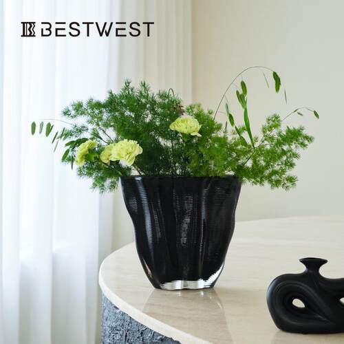 Best west 高档轻奢横条纹水培玻璃大花瓶果盘展厅设计师软装花器