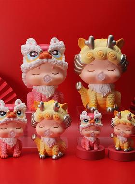 中式吉祥瑞兽盲盒金麒麟搪胶存钱罐国潮节日礼品过年送礼家居摆件