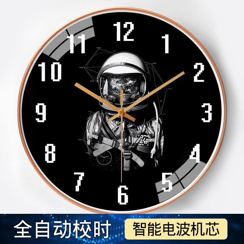 【12英创寸30cm】意自动时电钟1018黑框家用客厅卧室静对音电波钟