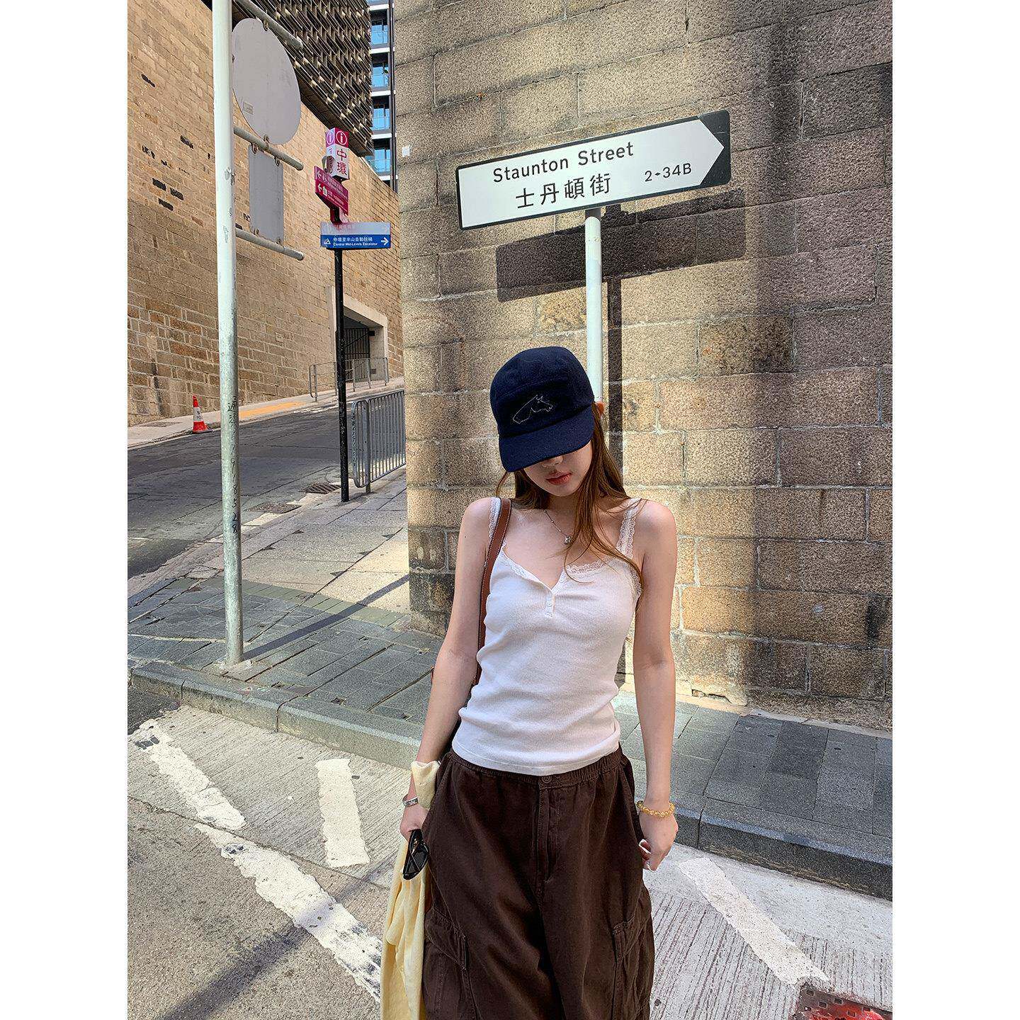 yoyozizhi美式复古辣妹蕾丝边吊带背心女夏季修身内搭外穿上衣