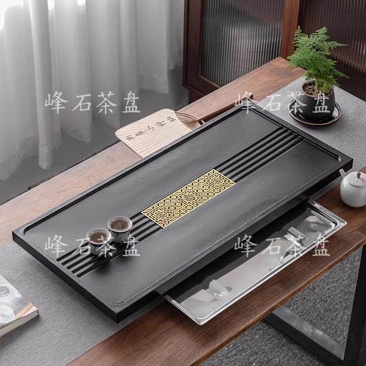 乌金石茶盘家用抽屉式简约石头茶台大号茶盘嵌入式干泡茶具茶托盘