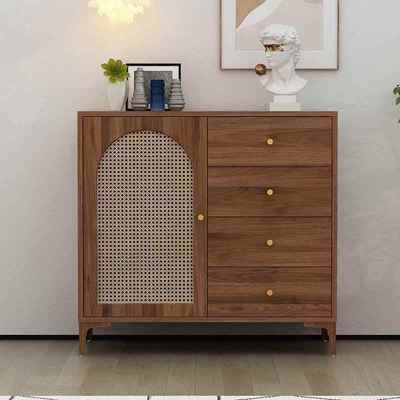 藤编餐边柜代简约储物物置柜客现厅茶水酒柜VDH玄关宅柜寂风黑色