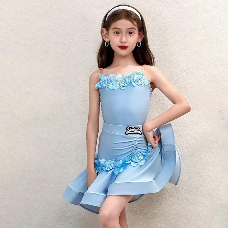 拉丁舞蹈服女童2026夏季新款高级感幼儿练功花服儿童演出衣服套装