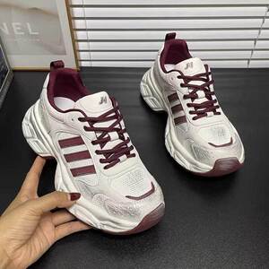 做旧擦色老爹鞋女2025春秋新款系带覆古厚底增高三条杠休闲运动鞋