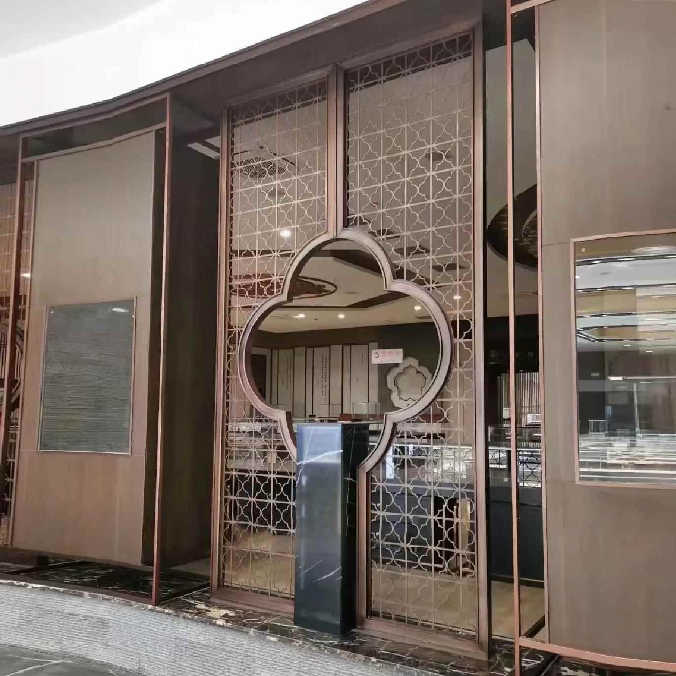 新中式客厅入关酒店玄装断饰格栅镂空YSTBJQ2花格不锈钢户圆形屏