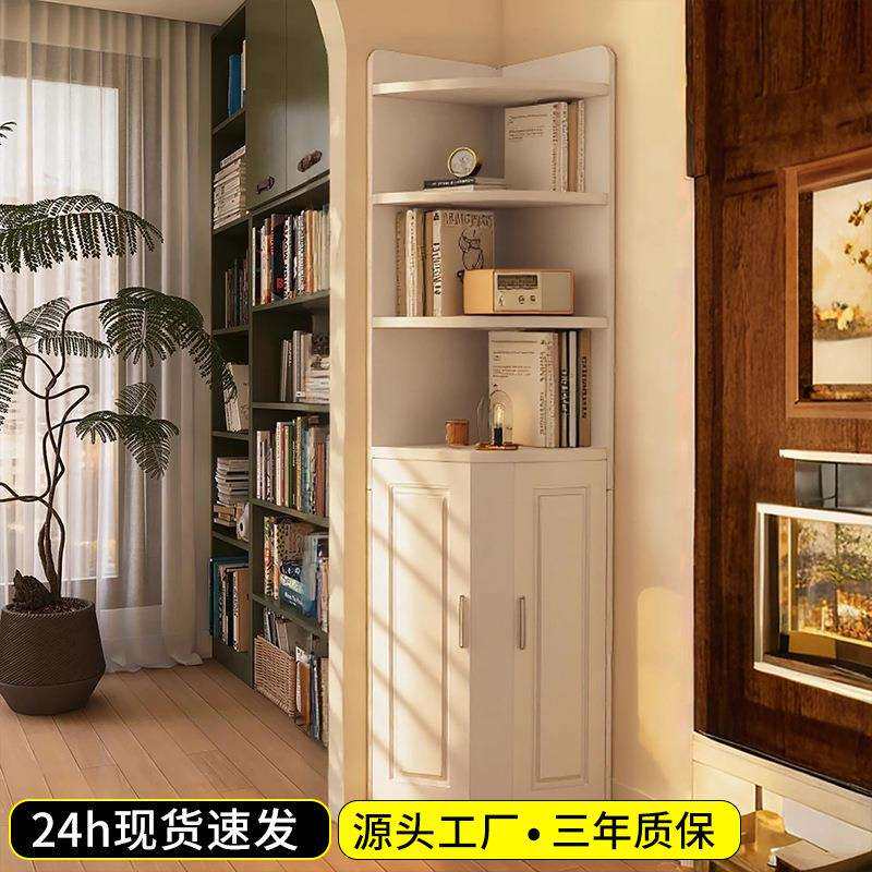 实木转角柜置物柜一体靠墙角拐角柜收纳储物柜客厅三角书架展示柜