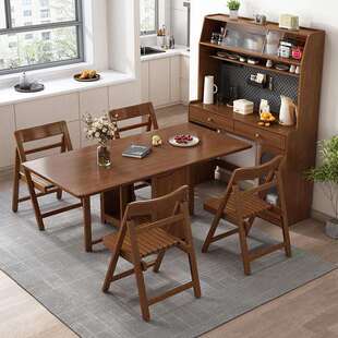 实木餐边柜餐桌一体高柜全小户型多功能储物靠墙餐边柜带折叠餐桌