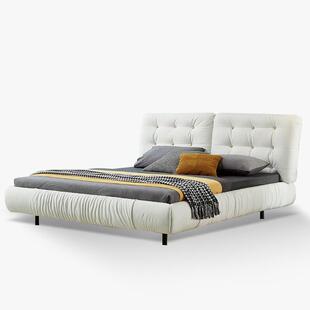 极简奶油风云朵床带感应灯宅寂风磨砂布主卧悬浮床双人磨砂床