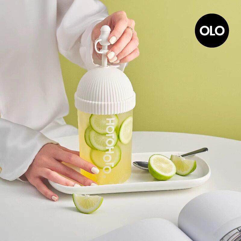 holoholo帽帽吸管玻璃杯带盖办公桌面杯可爱奶茶咖啡大容量水杯子
