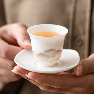 杯轻奢杯子杯高档羊脂玉茶盏 家用功夫茶具茶杯品茗单主人白瓷中式