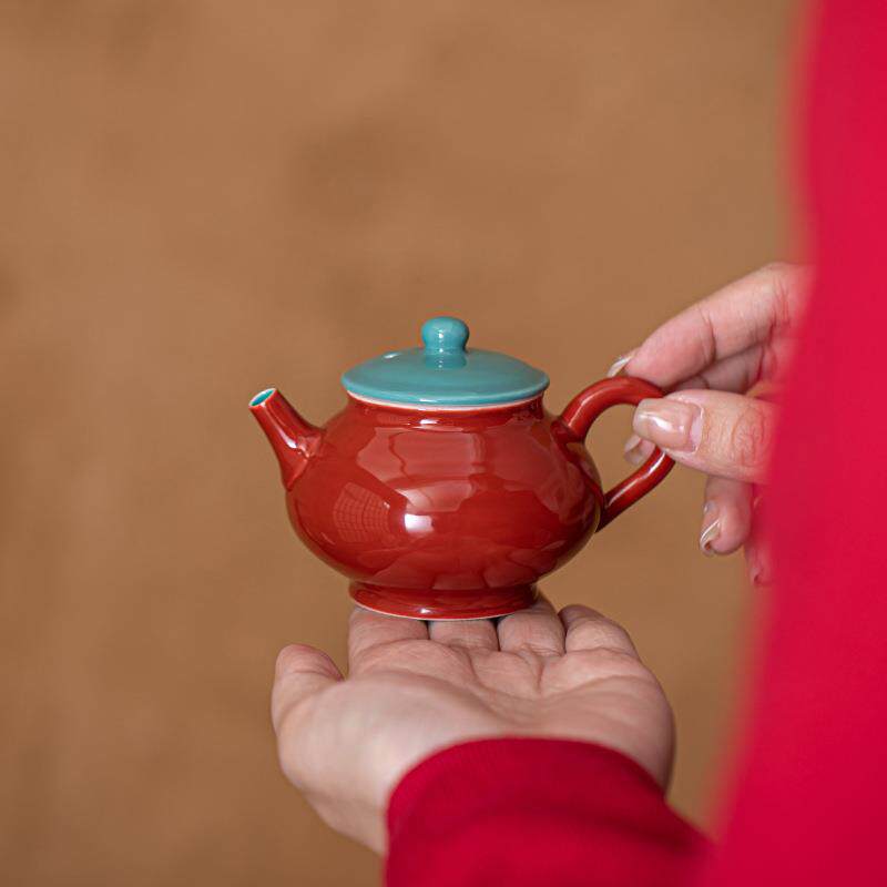 故宫红小茶壶家用简约泡茶器单壶带过滤纯手工陶瓷中式手抓壶