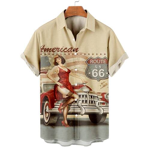 Simple lapel printed short sleeve top 简约翻领印花短袖上衣男
