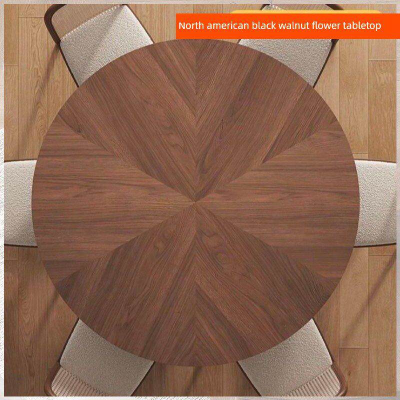 中世纪风格实木餐桌圆桌镶板核桃色麻将桌圆桌1.6米双人桌面