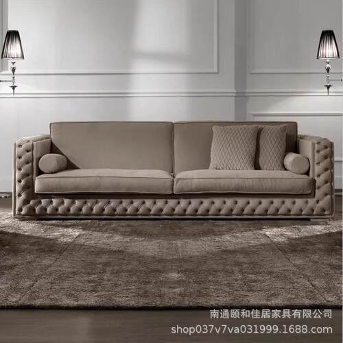 美式复古丝绒沙发雪尼尔布艺法式轻奢客厅小户型实木拉扣沙发组合