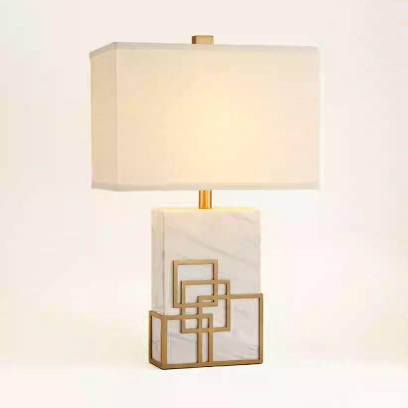 新中式民宿客厅大理石台灯北欧设计师茶室书房卧室床头方形台灯