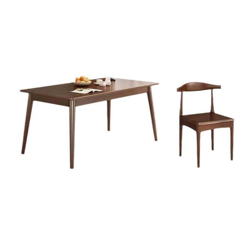 实木餐桌胡桃色餐桌椅组合长方形吃饭桌子家用小户型简约方形饭桌