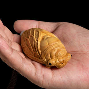 小叶黄杨木知了挂件实木创意蝉吊坠工艺品木雕文玩手把件一鸣惊人