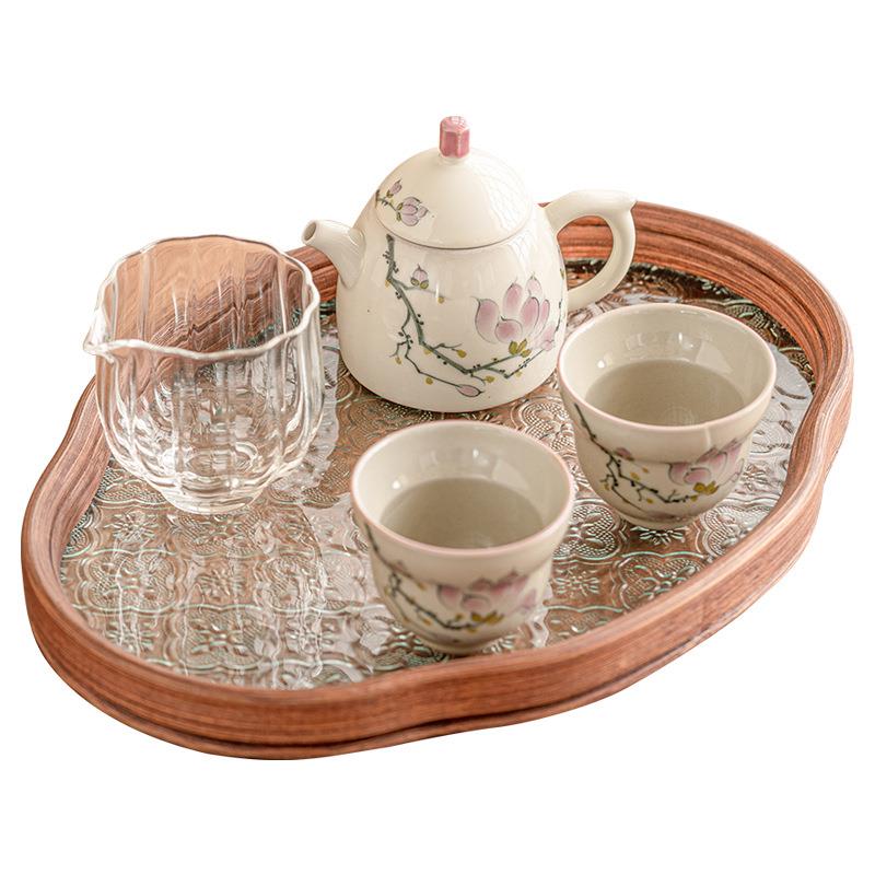 手绘玉兰花女士茶壶茶杯功夫茶具套装高档中式泡茶一壶两杯收纳包