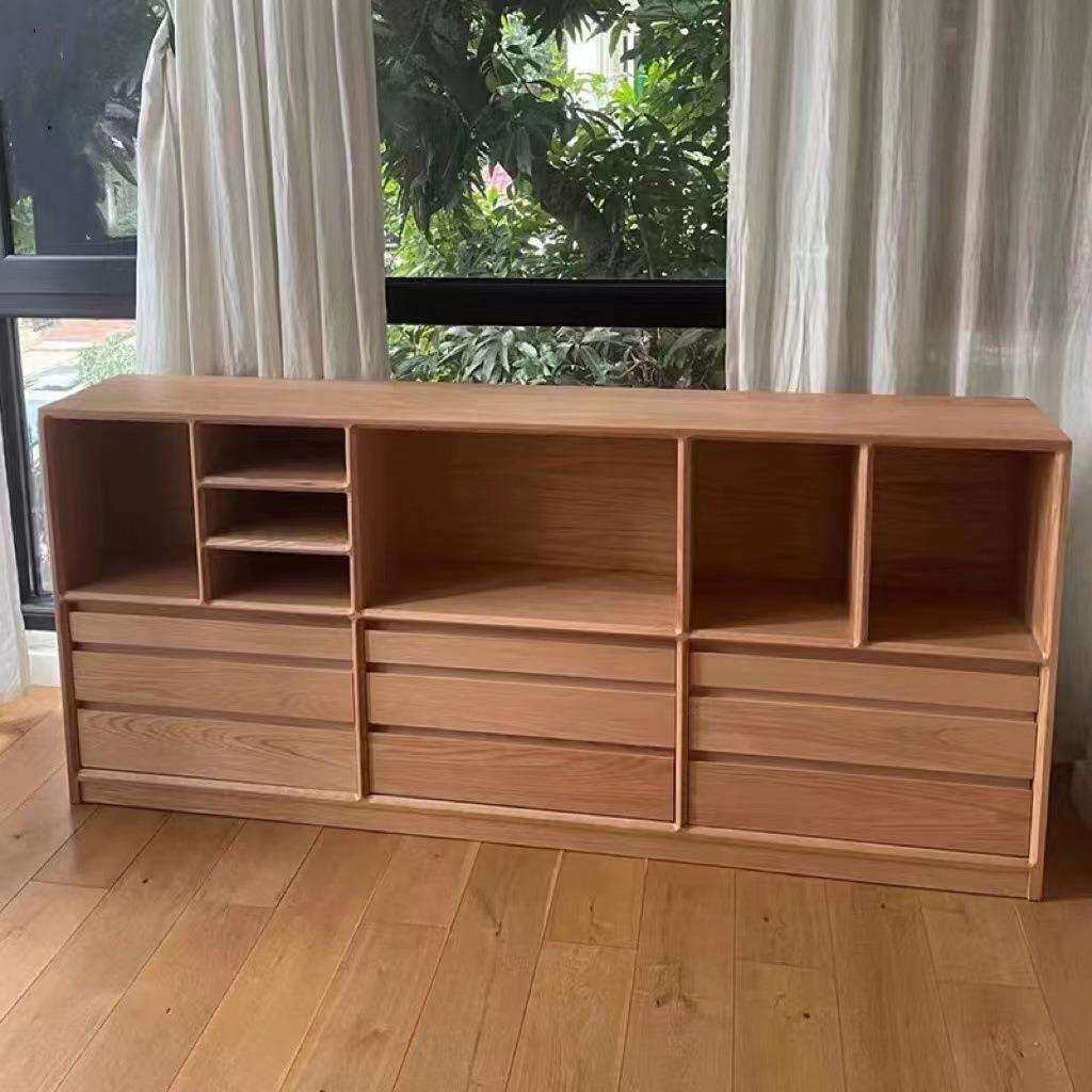樱桃木家具 日式实木书柜落地白橡木书架组合黑胡桃木储物柜