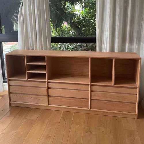 樱桃木家具 日式实木书柜落地白橡木书架组合黑胡桃木储物柜