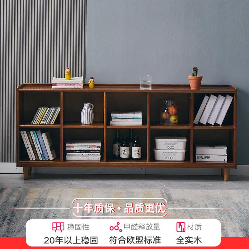 实木日式书柜落地矮书架家用置物架简易书柜收纳柜卧室电视柜新款
