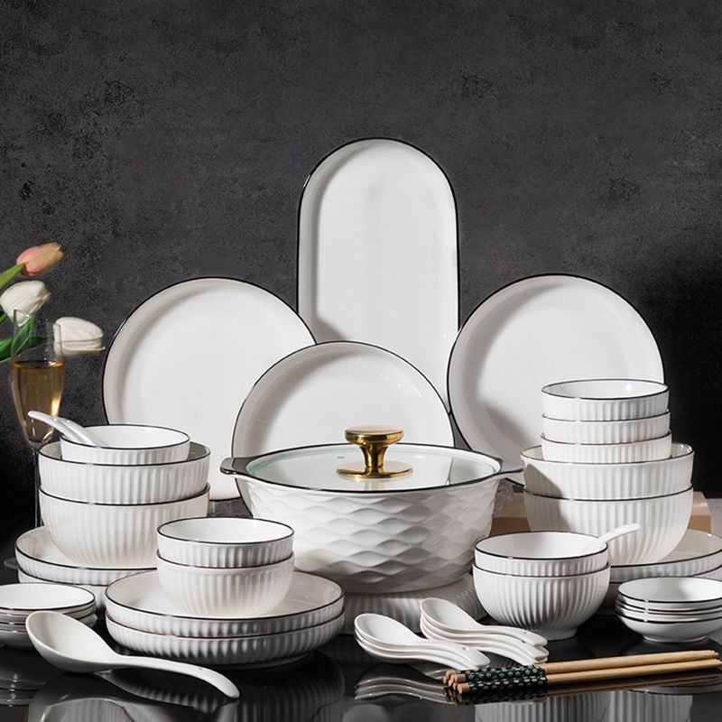 法兰晶北欧轻奢高颜值景德镇陶瓷餐具碗碟套装家用汤面碗盘勺组合