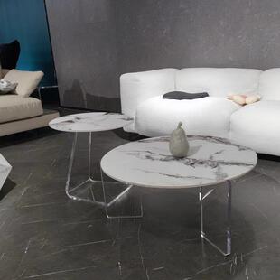 家用单身公寓亚克力岩板茶几小户型大小圆形组合沙发边几一件