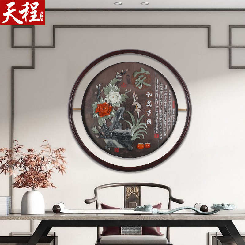 入户玄关装饰画客厅过道背景墙挂画3d立体浮雕玉雕新中式发光带灯