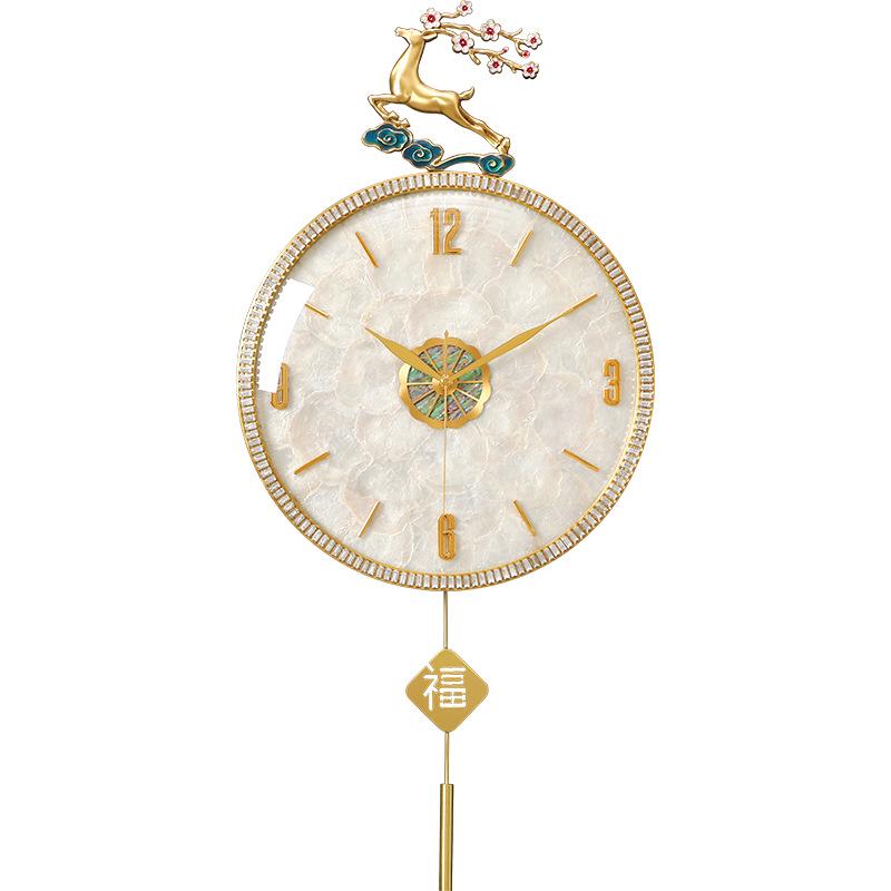 现代轻奢挂钟新中式客厅黄铜装饰壁钟家用简约表挂墙时尚石英钟表
