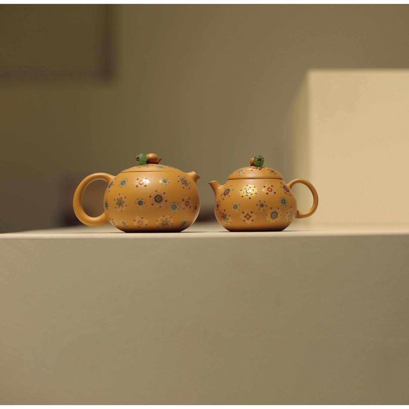 |梅似雪|《皮球花》紫砂岩泥小茶壶 段泥 贴花工艺 半手工朱泥