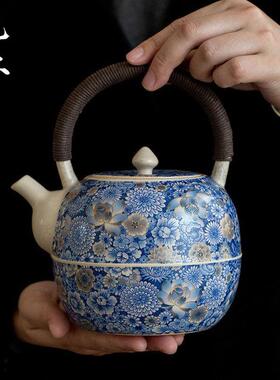 几欢复古繁花鸣泉陶壶苏打釉汝窑烧水煮茶壶电陶炉煮茶器提梁壶