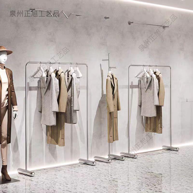 服装店展示架落地式不锈钢银色简约陈列架女装中岛货架童装挂衣架