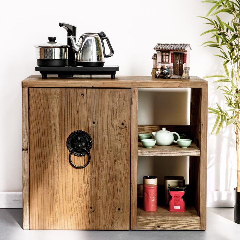 高档古木朴实木茶水原柜简约现代小餐边纳台架新收中式家具老榆木