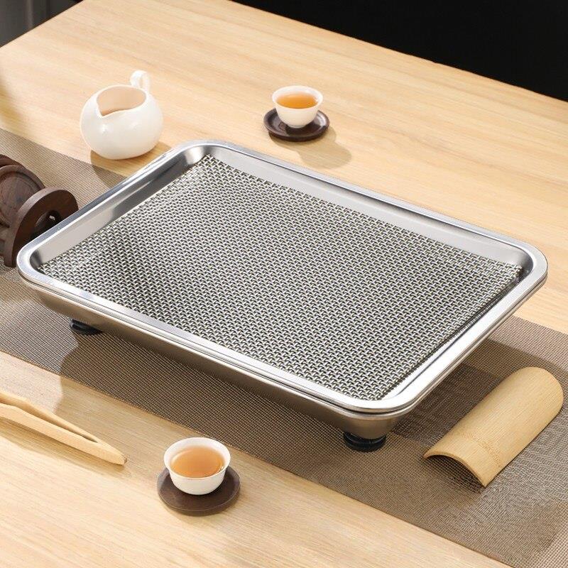 不锈钢茶盘长方形茶台家用茶几茶托盘沥水潮州功夫茶加厚中式