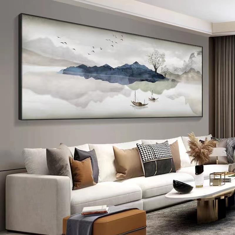 水墨画禅意书房办公室油画横版酒店公寓床头挂画新中式客厅装饰画