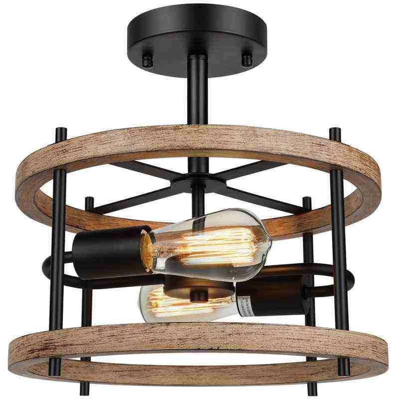 美式吸顶灯复古乡村工业风木艺嵌入式客厅餐厅卧室天花板灯具