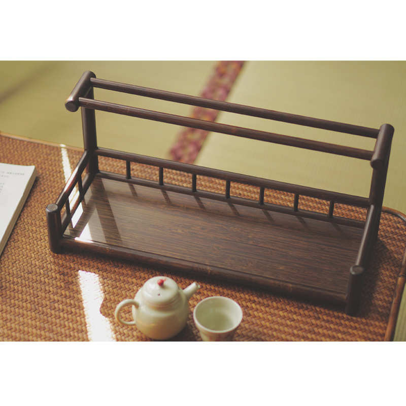 实心楠竹杯架手工竹制双层茶具收纳展示架博古架茶架茶道配件