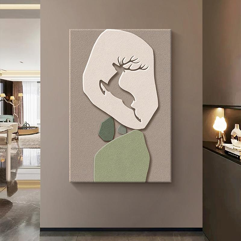 砂岩画现代轻奢入户玄关装饰画砂岩立体板画高级客厅走廊背景壁画
