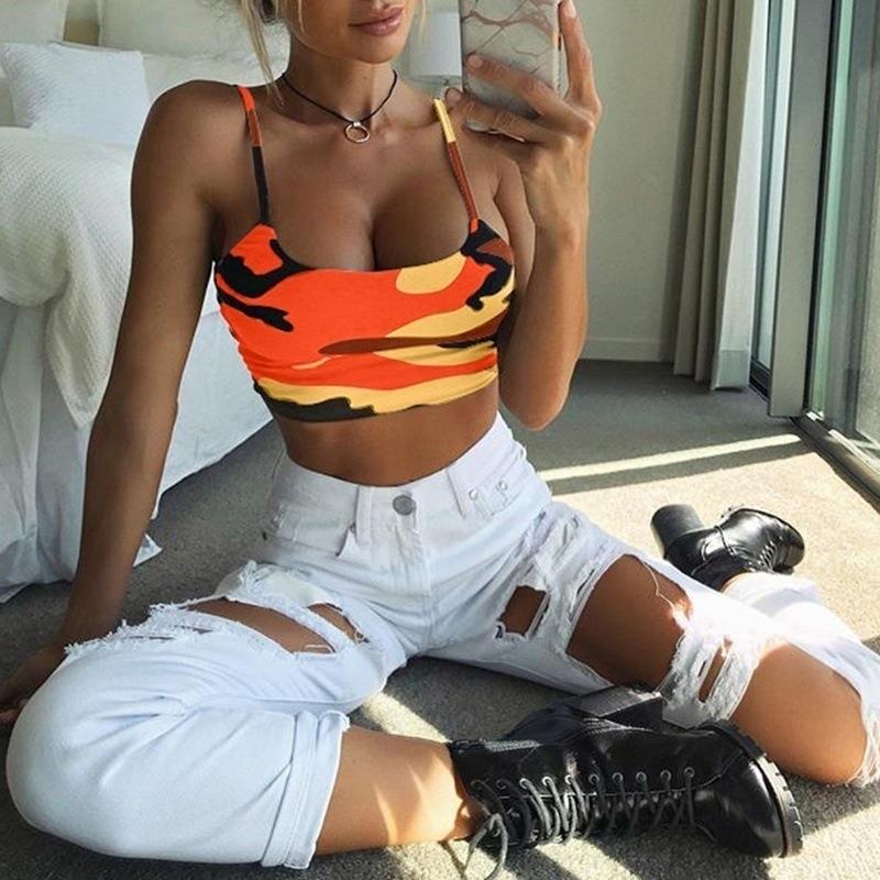 close camouflage tube camisole navel-exposing vest top