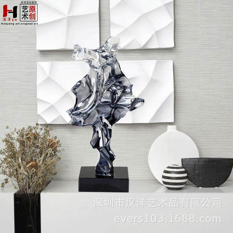 新款太湖石样板房摆件电视柜透明装饰品创意抽象家居雕塑艺术品