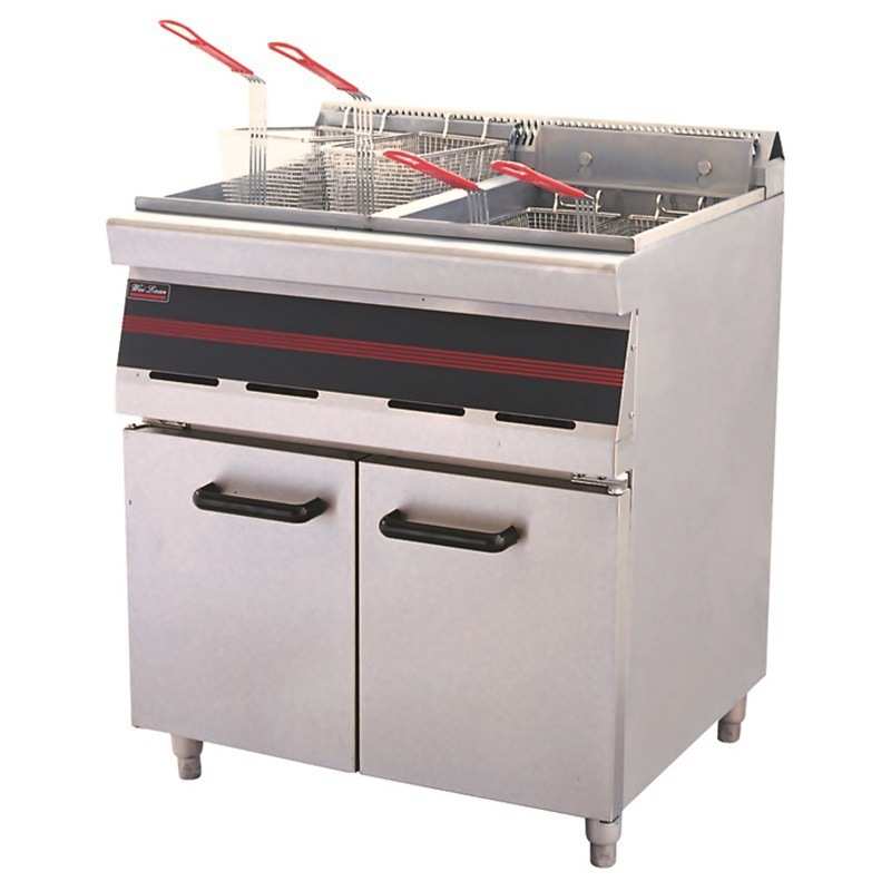商用西餐厨房设备燃气电炸炉立式电炸锅连柜座台式双缸四筛电炸锅